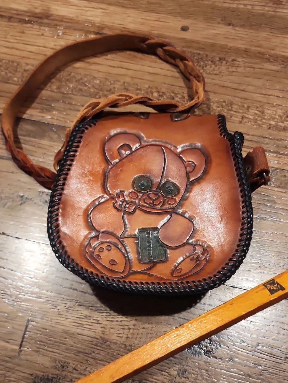 Vtg Hand-Tooled Brown Leather Butterfly Crossbody Bag
